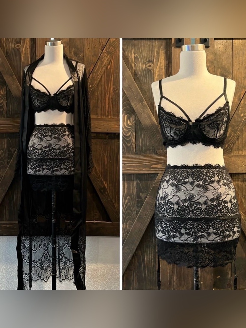 Black Lace and Satin Robe